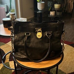 Michael Kors Hamilton Black Tote with Gold Accents